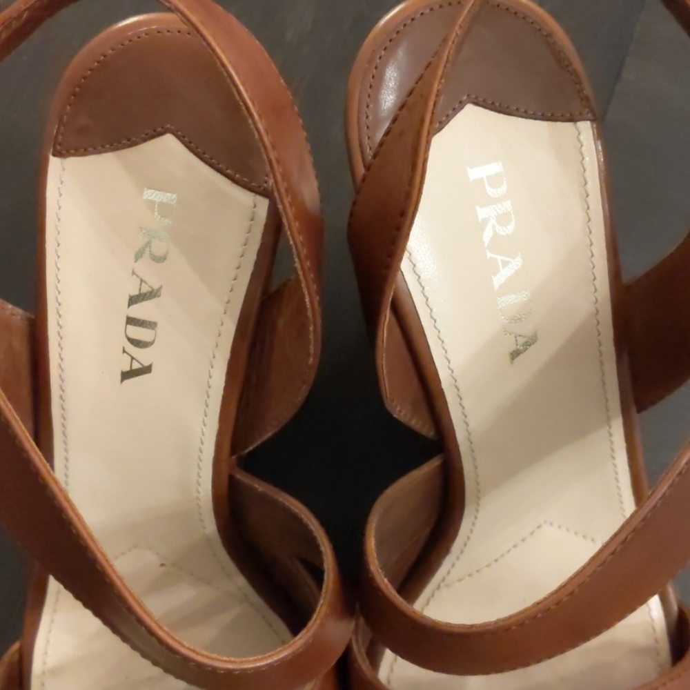Prada Asymmetric Calfskin Wedge Sandal - Picture 12 of 14